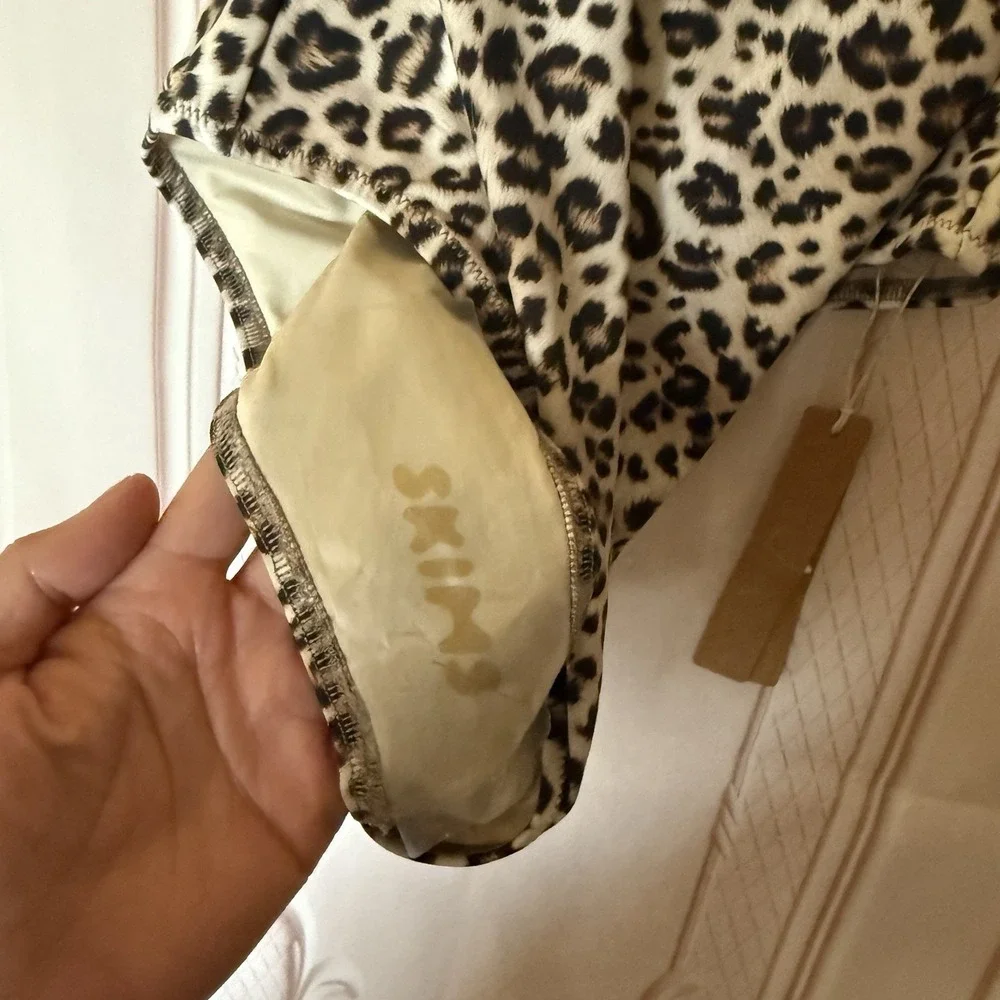 Skims Signature Swim Zip Front One Piece Champagne Leopard Print Sz XS NWT $96